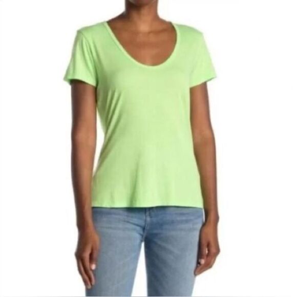 Sundry Womens Pop Lime Green Scoop Neck Tee Size Small 0 Neon Modal Casual - Picture 1 of 9